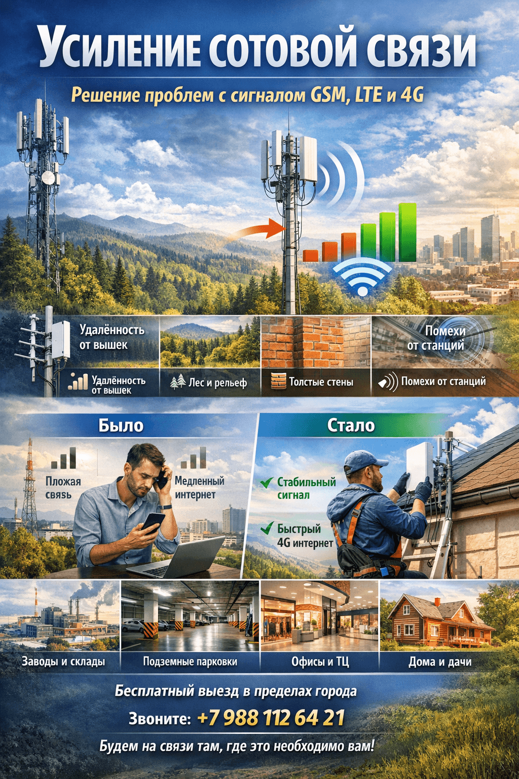 Монтаж усиления сотовой связи