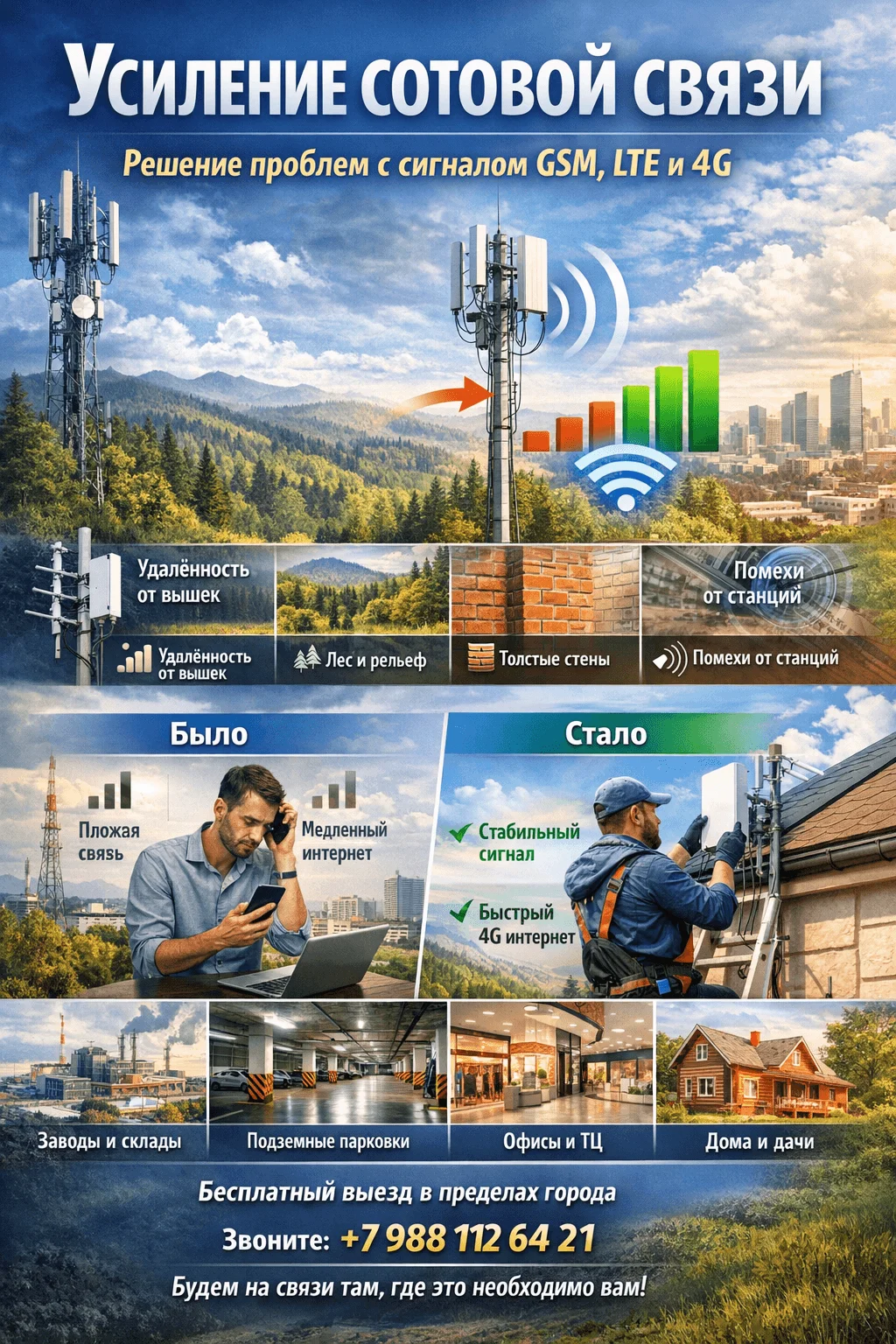 Монтаж усиления сотовой связи