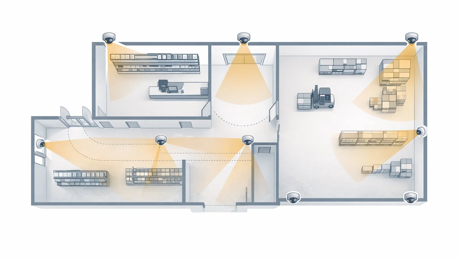 Схема покрытия видеонаблюдения для коммерческого объекта