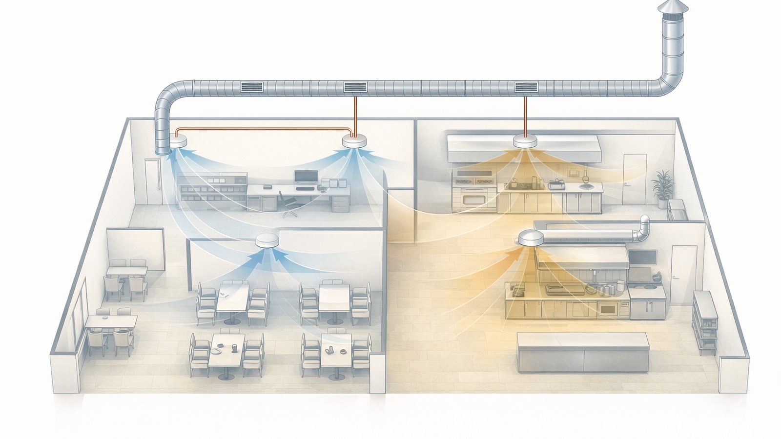 Схема потоков воздуха в системе вентиляции
